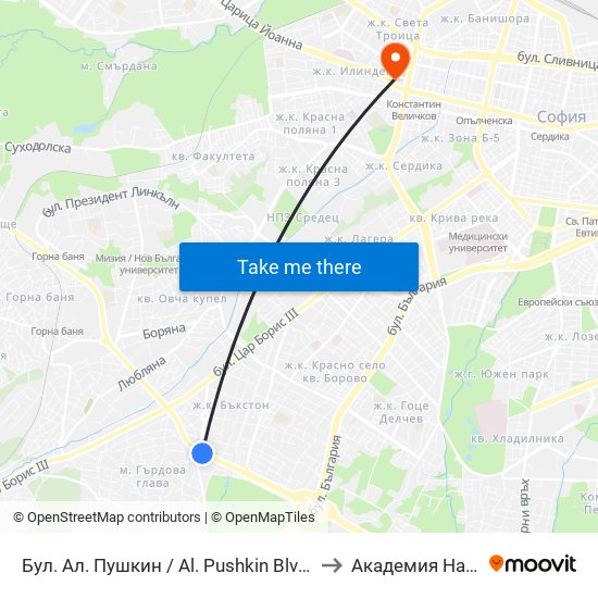 Бул. Ал. Пушкин / Al. Pushkin Blvd. (0279) to Академия На Мвр map