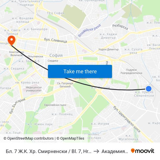 Бл. 7 Ж.К. Хр. Смирненски / Bl. 7, Hr. Smirnenski Qr. (0250) to Академия На Мвр map