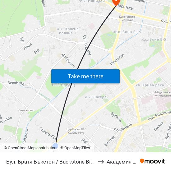 Бул. Братя Бъкстон / Buckstone Brothers Blvd. (0288) to Академия На Мвр map