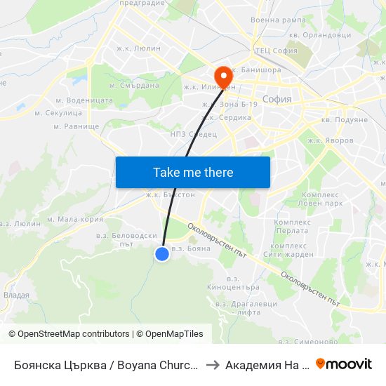 Боянска Църква / Boyana Church (0261) to Академия На Мвр map