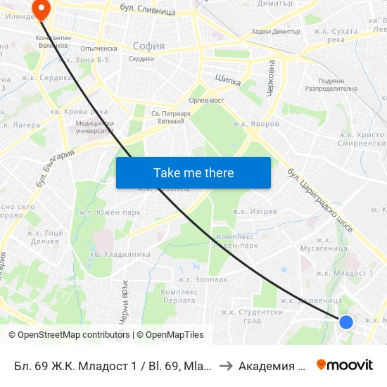 Бл. 69 Ж.К. Младост 1 / Bl. 69, Mladost 1 Qr. (0248) to Академия На Мвр map