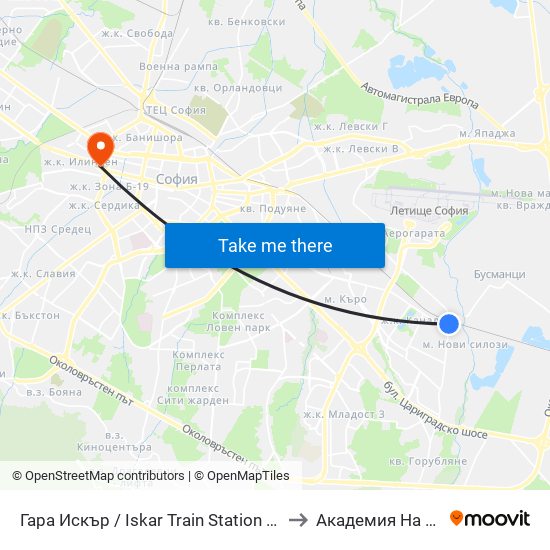 Гара Искър / Iskar Train Station (0825) to Академия На Мвр map