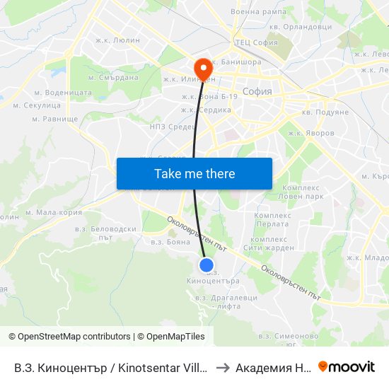 В.З. Киноцентър / Kinotsentar Villa Zone (0412) to Академия На Мвр map