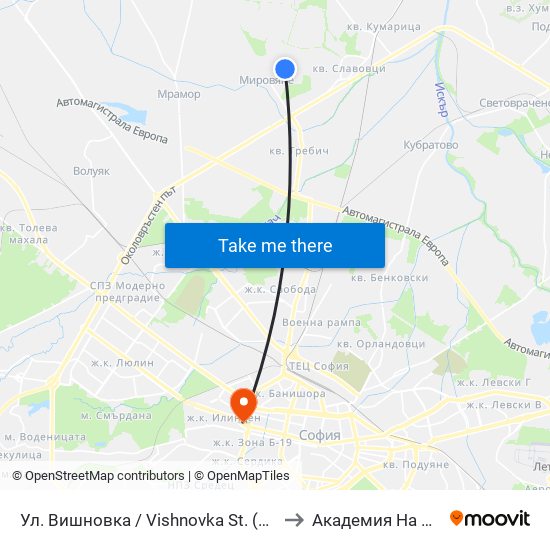 Ул. Вишновка / Vishnovka St. (2632) to Академия На Мвр map