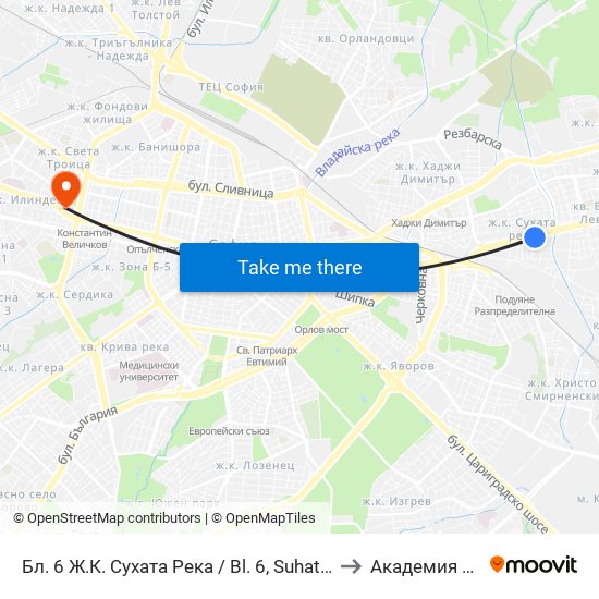 Бл. 6 Ж.К. Сухата Река / Bl. 6, Suhata Reka Qr. (1475) to Академия На Мвр map