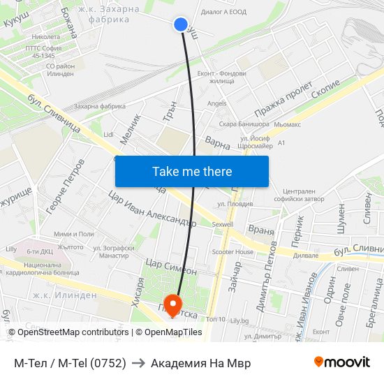 М-Тел / M-Tel (0752) to Академия На Мвр map