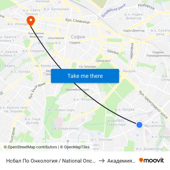 Нсбал По Онкология / National Oncology Hospital (2542) to Академия На Мвр map
