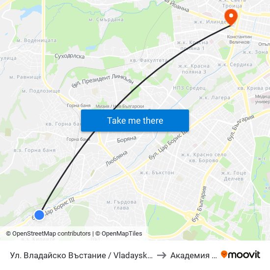 Ул. Владайско Въстание / Vladaysko Vastanie St. (1882) to Академия На Мвр map