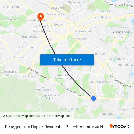 Резиденшъл Парк / Residential Park (2624) to Академия На Мвр map