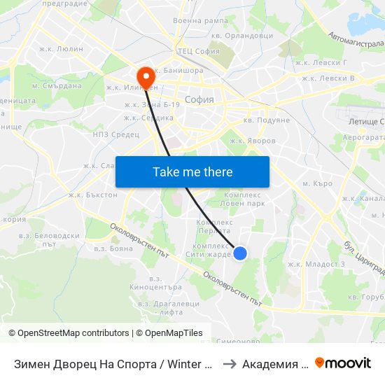 Зимен Дворец На Спорта / Winter Sports Palace (0742) to Академия На Мвр map