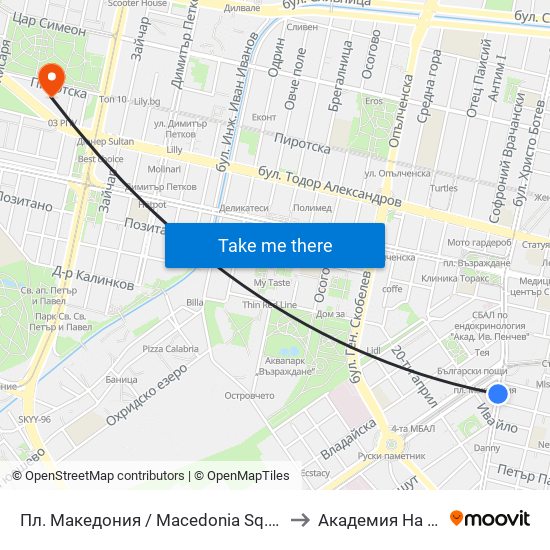 Пл. Македония / Macedonia Sq. (1282) to Академия На Мвр map