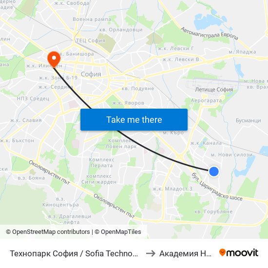 Технопарк София / Sofia Technopark (0189) to Академия На Мвр map