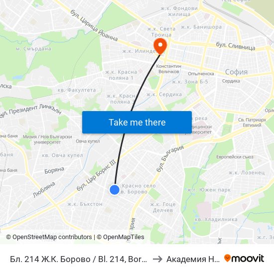 Бл. 214 Ж.К. Борово / Bl. 214, Borovo Qr. (0164) to Академия На Мвр map