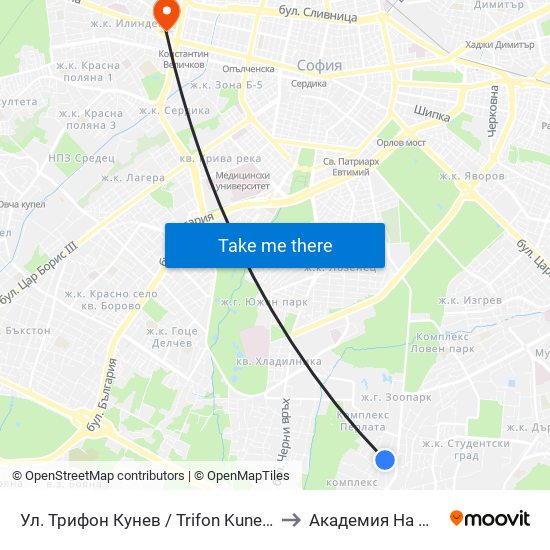 Ул. Трифон Кунев / Trifon Kunev St. to Академия На Мвр map