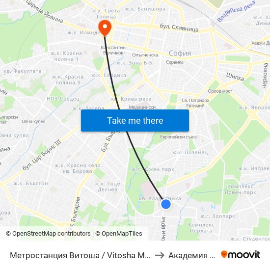 Метростанция Витоша / Vitosha Metro Station (0911) to Академия На Мвр map