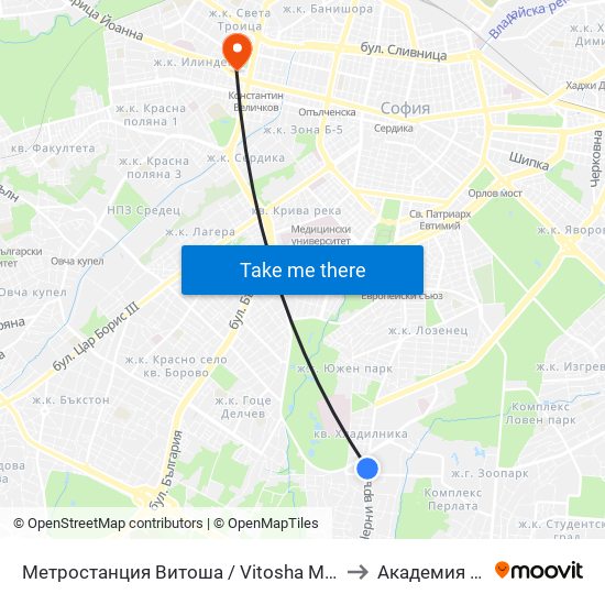 Метростанция Витоша / Vitosha Metro Station (2780) to Академия На Мвр map