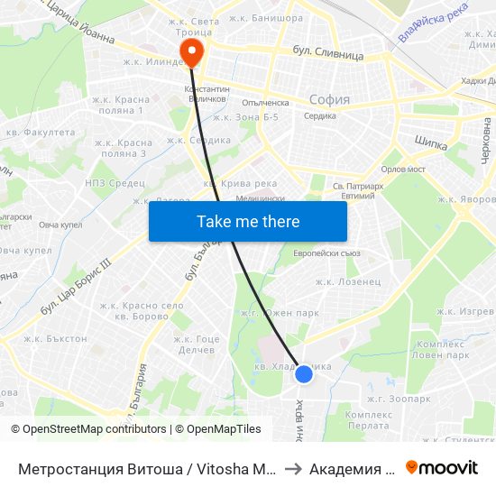 Метростанция Витоша / Vitosha Metro Station (0910) to Академия На Мвр map
