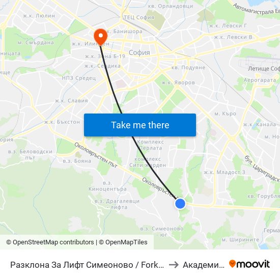 Разклона За Лифт Симеоново / Fork Road To Lift Simeonovo (2791) to Академия На Мвр map