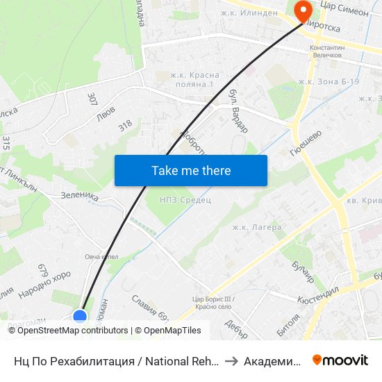 Нц По Рехабилитация / National Rehabilitation Centre (0094) to Академия На Мвр map