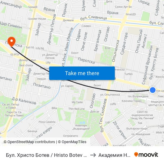 Бул. Христо Ботев / Hristo Botev Blvd. (6406) to Академия На Мвр map