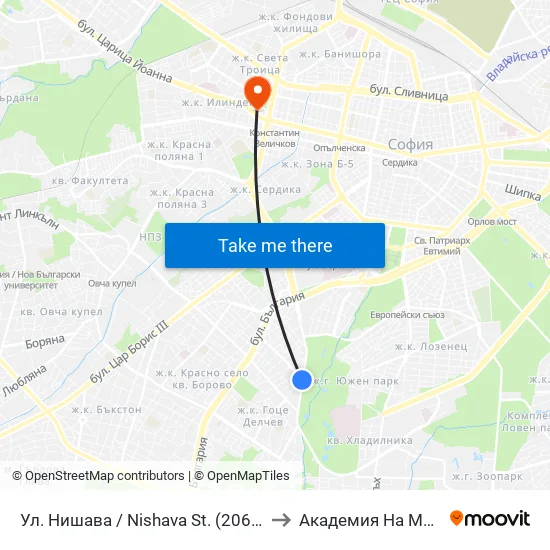 Ул. Нишава / Nishava St. (2063) to Академия На Мвр map