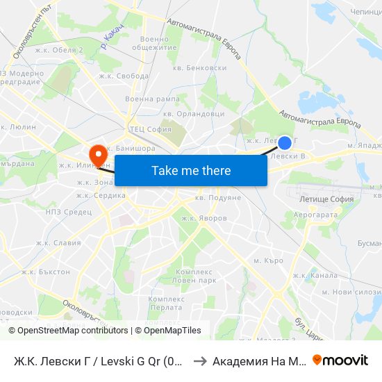 Ж.К. Левски Г / Levski G Qr (0646) to Академия На Мвр map