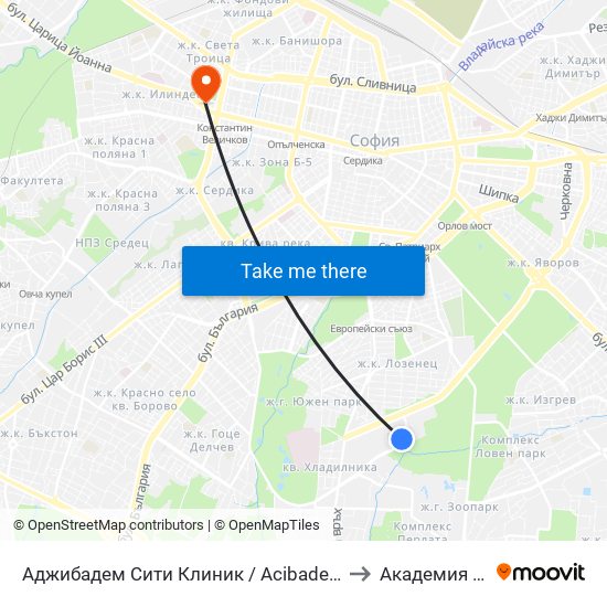 Аджибадем Сити Клиник / Acibadem City Clinic (2779) to Академия На Мвр map