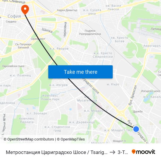 Метростанция Цариградско Шосе / Tsarigradsko Shosse Metro Station (1016) to 3-То Дкц map