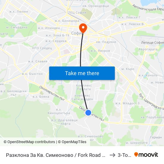 Разклона За Кв. Симеоново / Fork Road To Simeonovo Qr. (1459) to 3-То Дкц map
