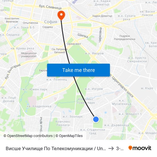 Висше Училище По Телекомуникации / University Of Telecommunications And Post (1396) to 3-То Дкц map