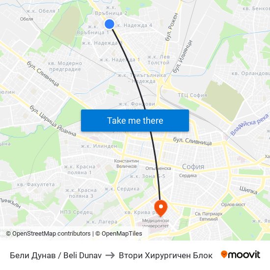 Бели Дунав / Beli Dunav to Втори Хирургичен Блок map