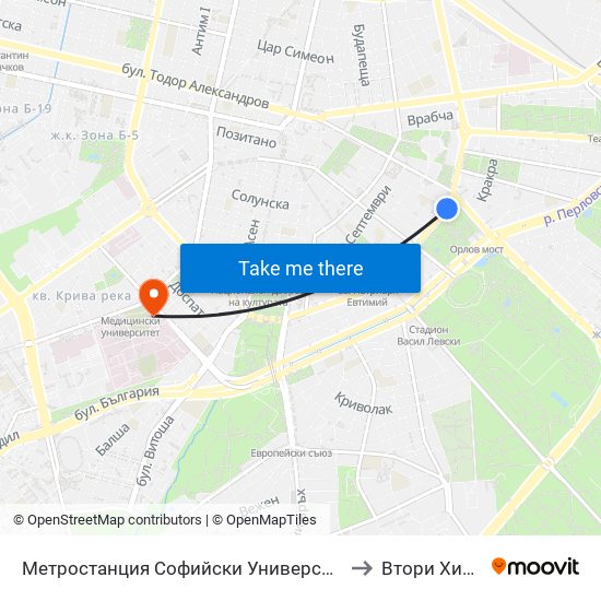 Метростанция Софийски Университет / Sofia University Metro Station (2827) to Втори Хирургичен Блок map