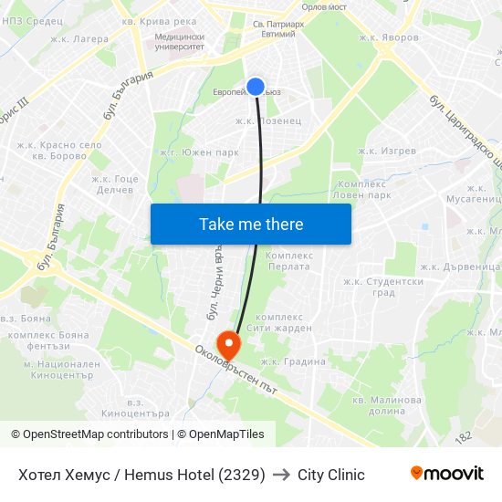 Хотел Хемус / Hemus Hotel (2329) to City Clinic map
