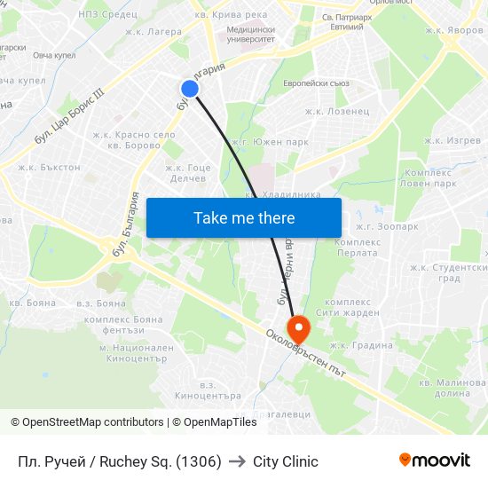 Пл. Ручей / Ruchey Sq. (1306) to City Clinic map