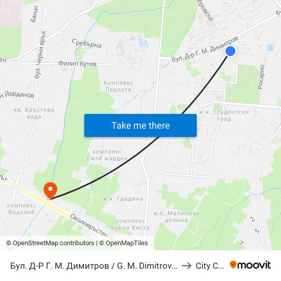 Бул. Д-Р Г. М. Димитров / G. M. Dimitrov Blvd. (0318) to City Clinic map