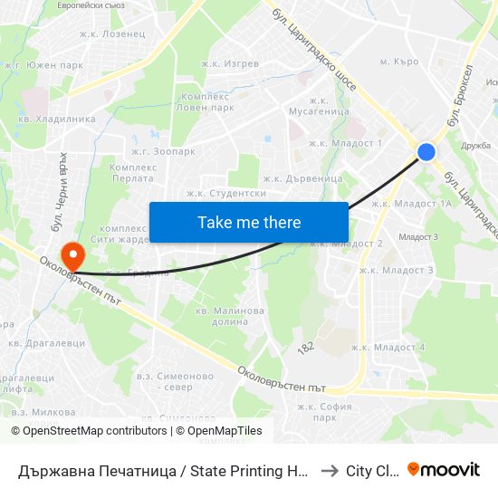 Държавна Печатница / State Printing House (0555) to City Clinic map