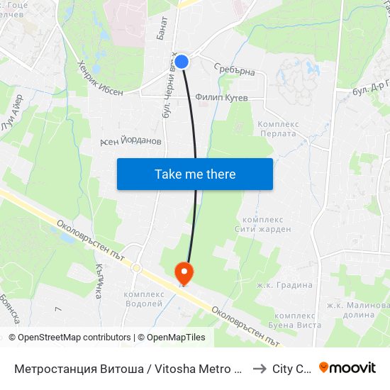 Метростанция Витоша / Vitosha Metro Station (0909) to City Clinic map