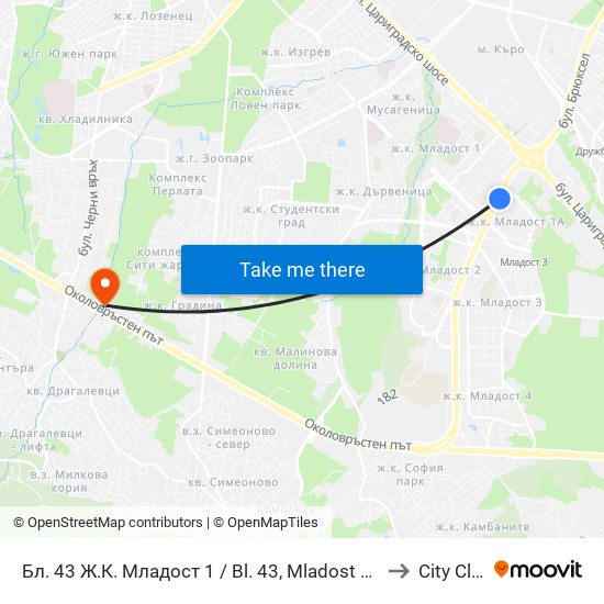 Бл. 43 Ж.К. Младост 1 / Bl. 43, Mladost 1 Qr. (0218) to City Clinic map