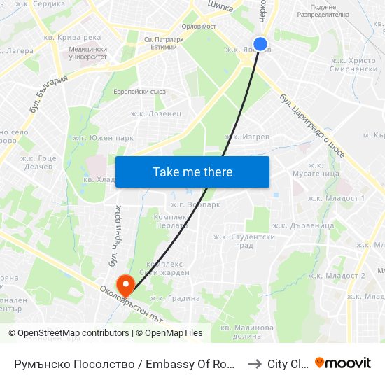Румънско Посолство / Embassy Of Romania (1489) to City Clinic map