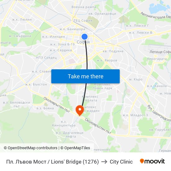 Пл. Лъвов Мост / Lions' Bridge (1276) to City Clinic map