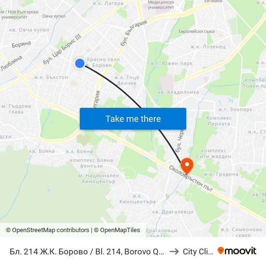 Бл. 214 Ж.К. Борово / Bl. 214, Borovo Qr. (0164) to City Clinic map