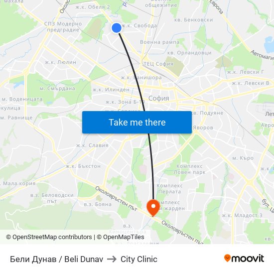 Бели Дунав / Beli Dunav to City Clinic map