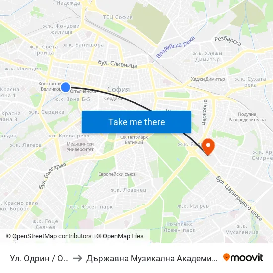 Ул. Одрин / Odrin St. (2075) to Държавна Музикална Академия - Инструментален Факултет map