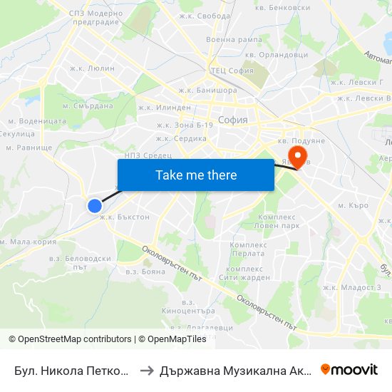 Бул. Никола Петков / Nikola Petkov Blvd. (0346) to Държавна Музикална Академия - Инструментален Факултет map