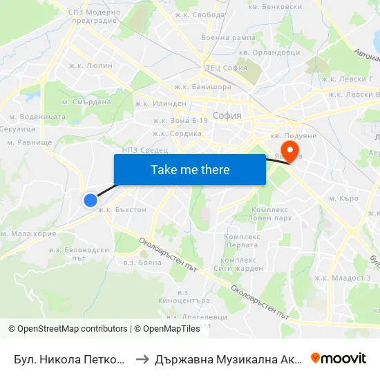 Бул. Никола Петков / Nikola Petkov Blvd. (0345) to Държавна Музикална Академия - Инструментален Факултет map
