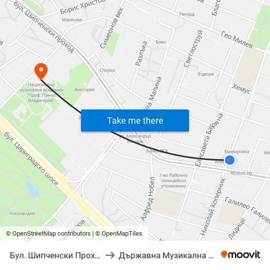 Бул. Шипченски Проход / Shipchenski Prohod Blvd. (0402) to Държавна Музикална Академия - Инструментален Факултет map