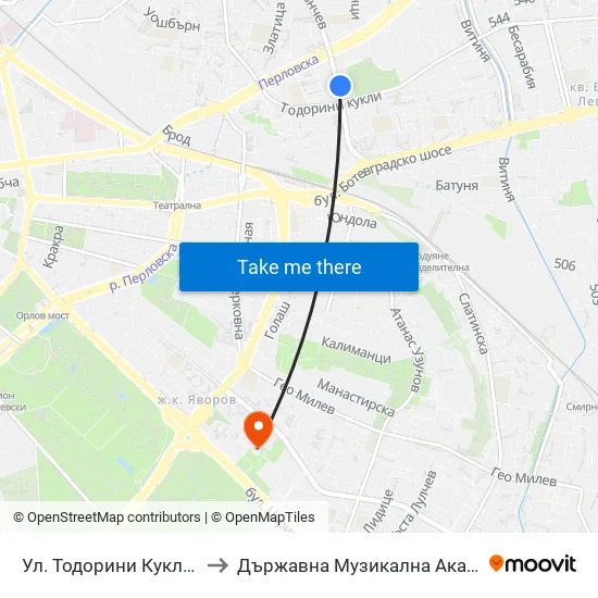 Ул. Тодорини Кукли / Todorini Kukli St. (2217) to Държавна Музикална Академия - Инструментален Факултет map