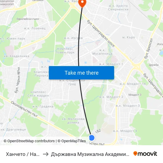 Ханчето / Hancheto (2300) to Държавна Музикална Академия - Инструментален Факултет map