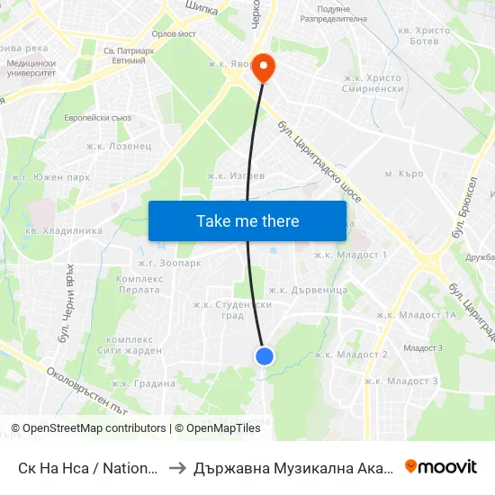 Ск На Нса / National Sports Academy (1608) to Държавна Музикална Академия - Инструментален Факултет map