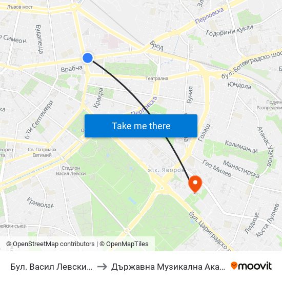 Бул. Васил Левски / Vasil Levski Blvd. (0297) to Държавна Музикална Академия - Инструментален Факултет map